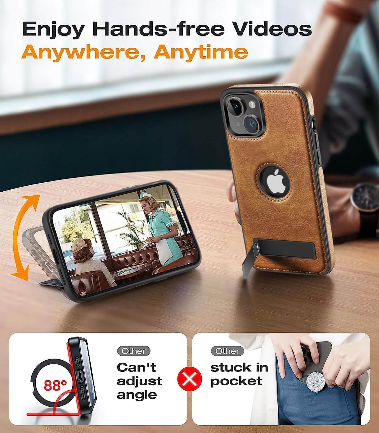 iPhone Premium Luxurious Original Leather Cover With KickStand & MagSafe