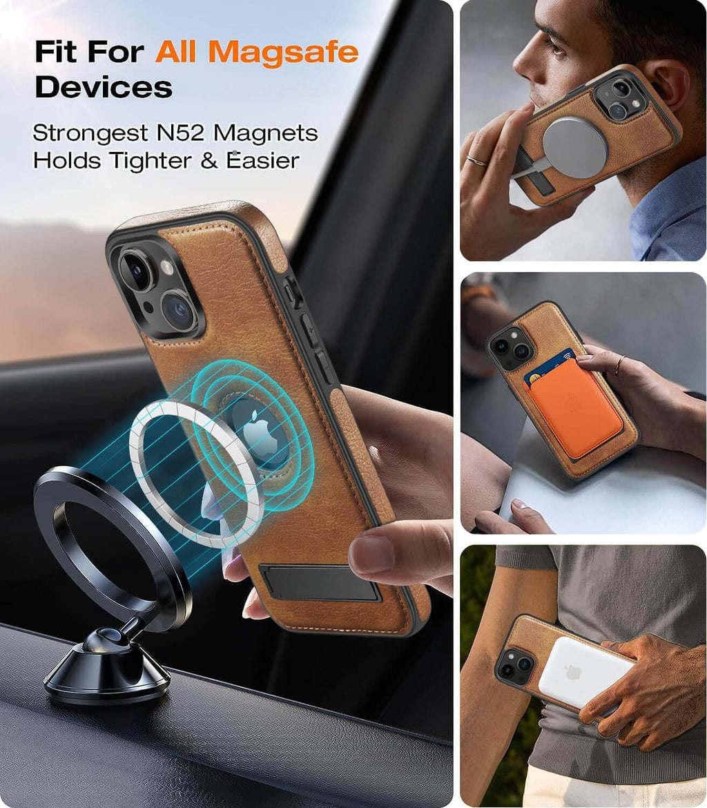 iPhone Premium Luxurious Original Leather Cover With KickStand & MagSafe