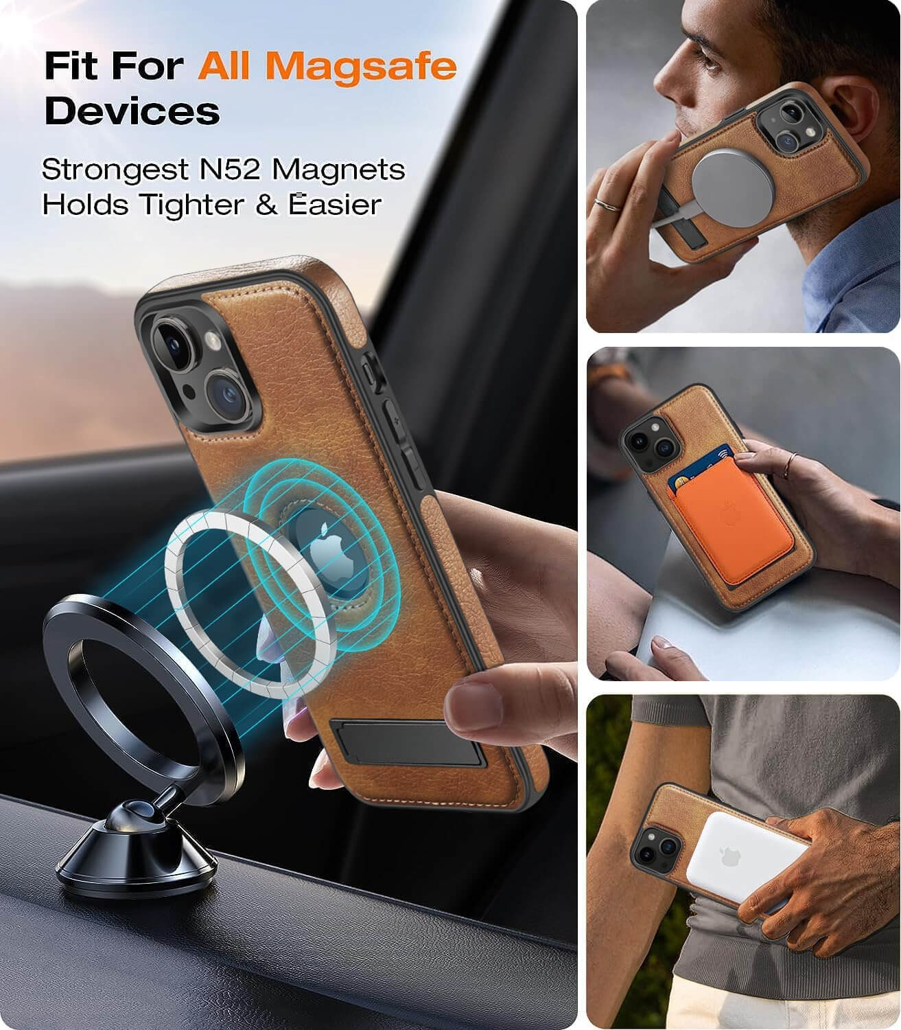 iPhone Premium Luxurious Original Leather Cover With KickStand & MagSafe