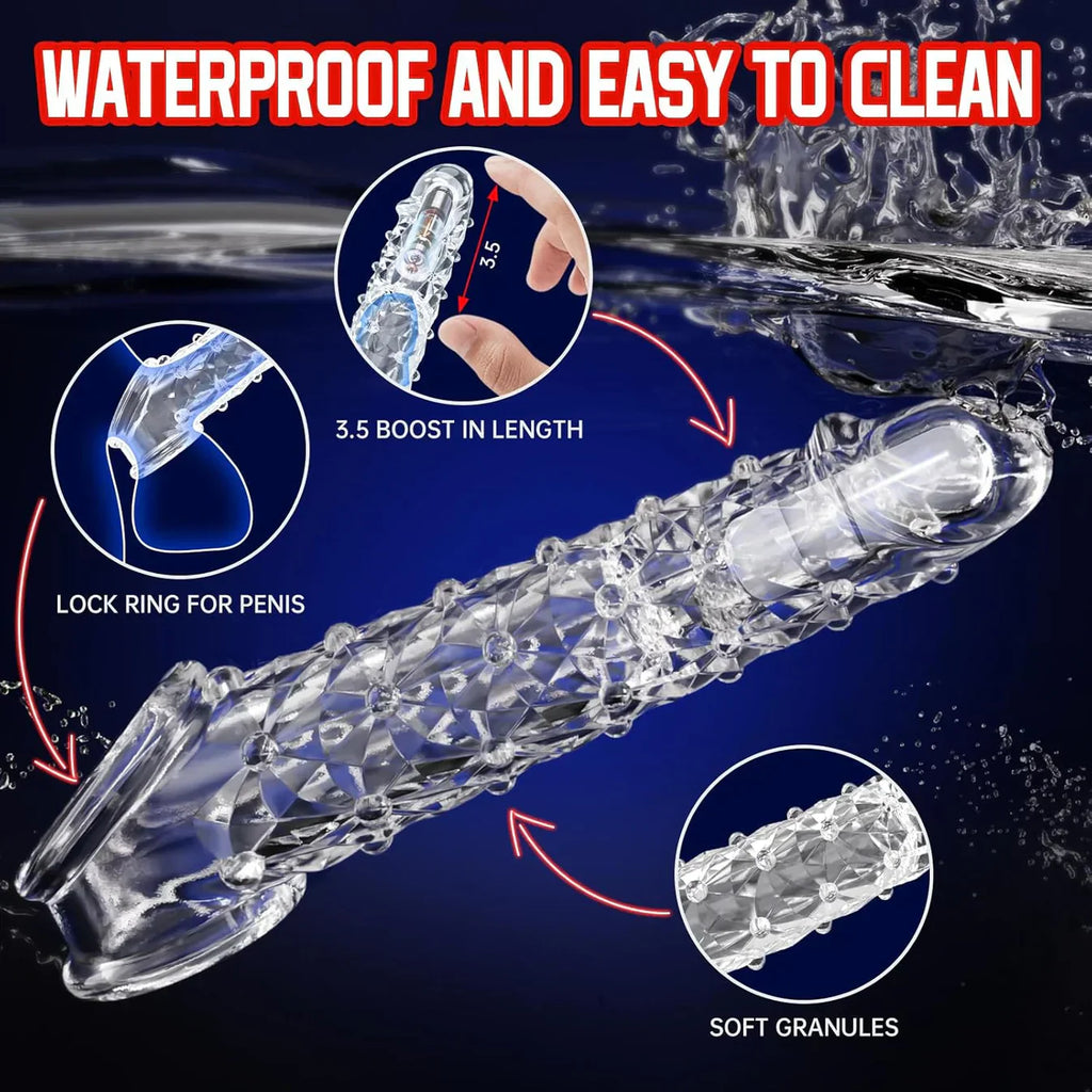 [Discreet Shipping+Free water-based lubricant included]🔥 Bigger, Harder & Texturized  💦 The Explosive Vibrating Wolf-Tooth Crystal Sleeve 💦