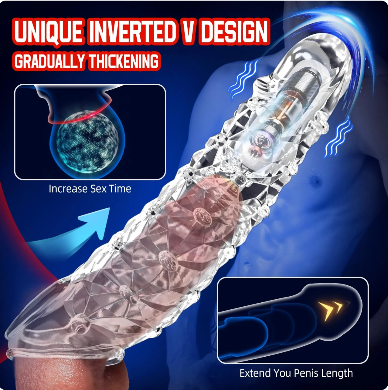 [Discreet Shipping+Free water-based lubricant included]🔥 Bigger, Harder & Texturized  💦 The Explosive Vibrating Wolf-Tooth Crystal Sleeve 💦