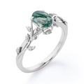 S925 Sterling Silver Natural Moss Agate Ring | Nature-Inspired Engagement Jewelry