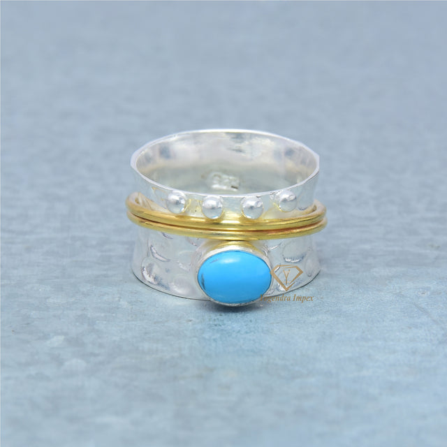Handcrafted S925 Sterling Silver Turquoise Ring | Vintage Bohemian Statement