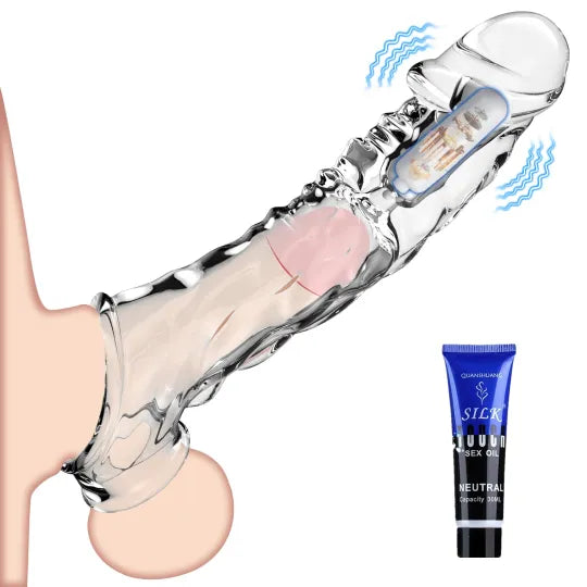 [Discreet Shipping+Free water-based lubricant included]🔥 Bigger, Harder & Texturized  💦 The Explosive Vibrating Wolf-Tooth Crystal Sleeve 💦
